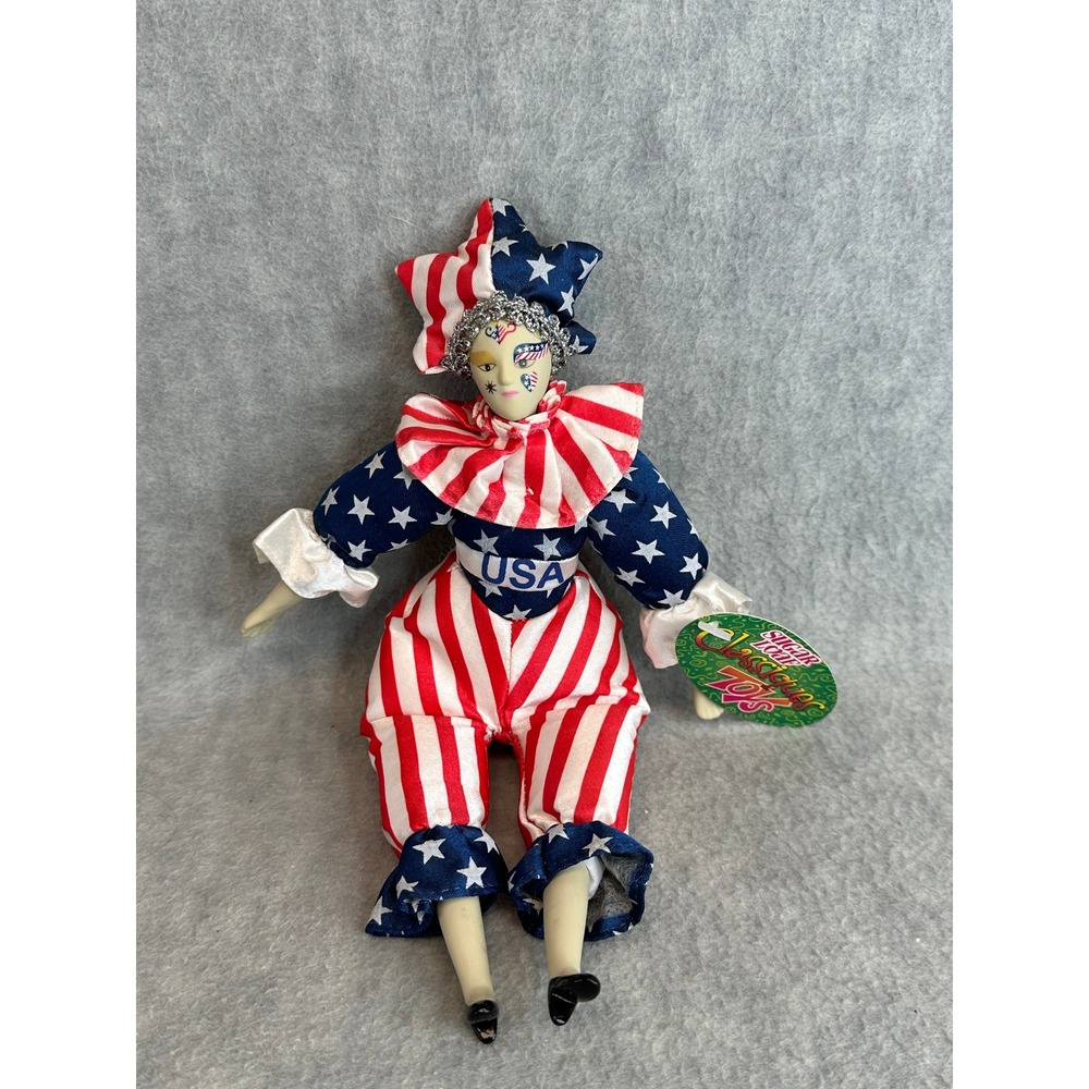 USA Jester Clown Sugar Loaf Classiques‎ Patriotic Porcelain Doll Stars Stripes